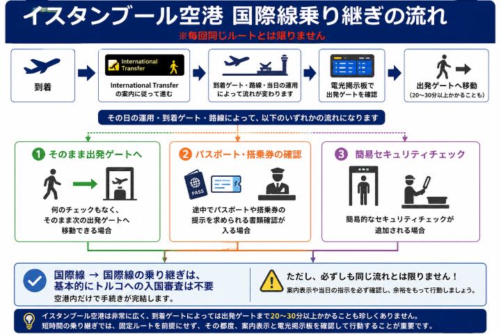 イスタンブール空港の乗り継ぎ方法を示した図解