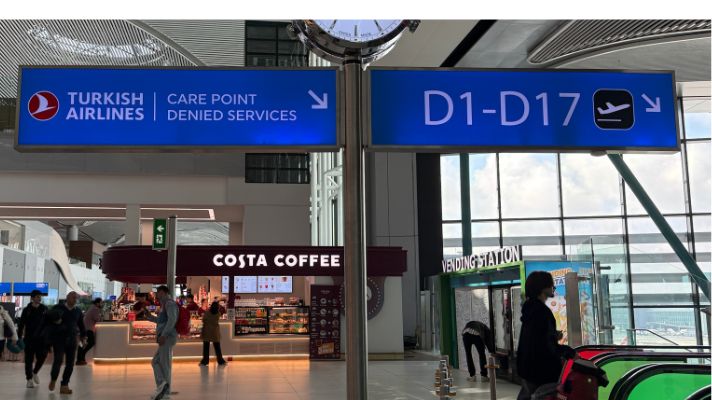 イスタンブール空港 D1-D17ゲート案内とCOSTA COFFEE付近のiGA SLEEPODの場所